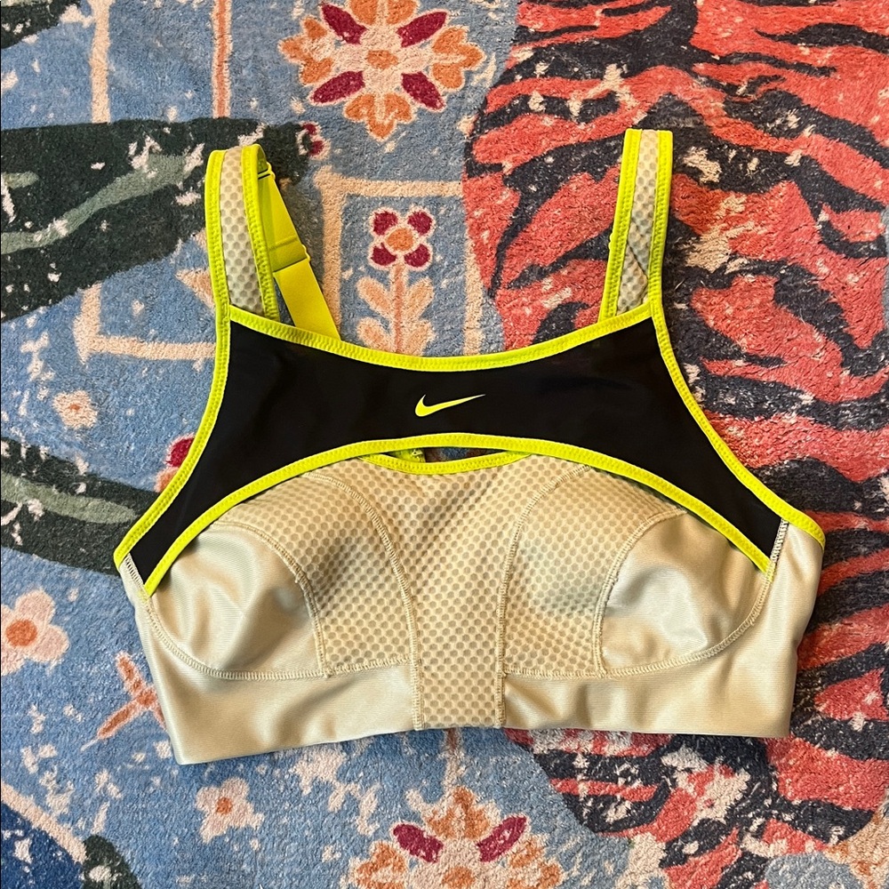 Nike Women's Sports Bra - Black and Neon Yellow